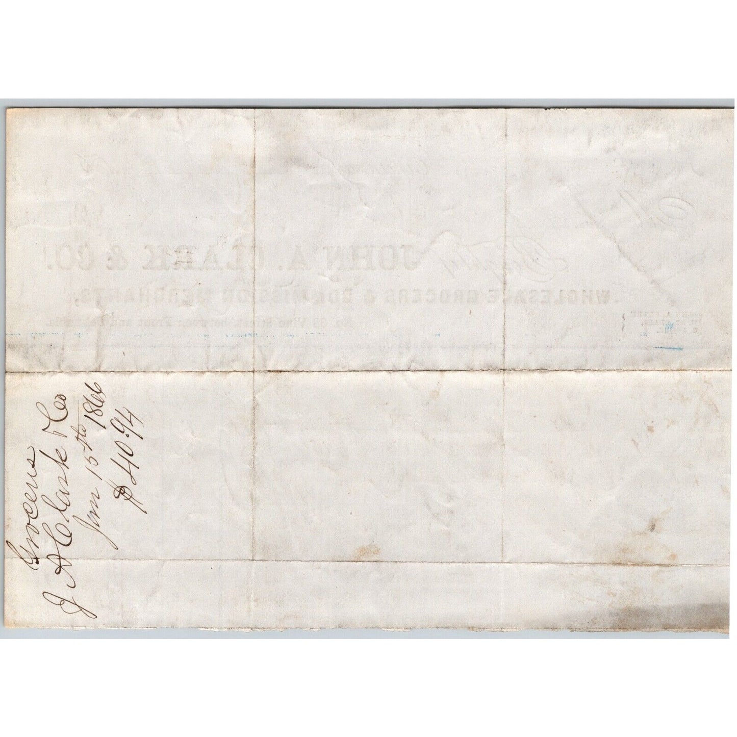 John A. Clark & Co. Grocer Cincinnati 1866 Billhead VGC Scarce