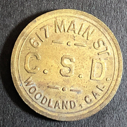 Woodland CA G/F 5c C.S.D. Charles Dunlap Cigars c1920's Trade Token Brass 21mm