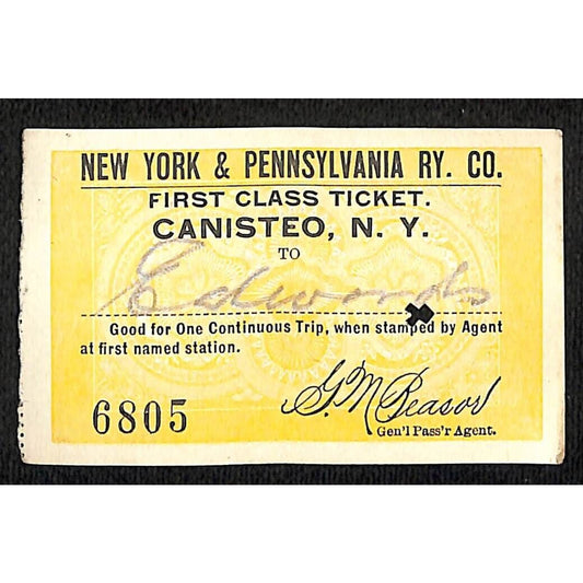 New York & Pennsylvania Railroad RY July 17 1917 Edwards Ticket #6805