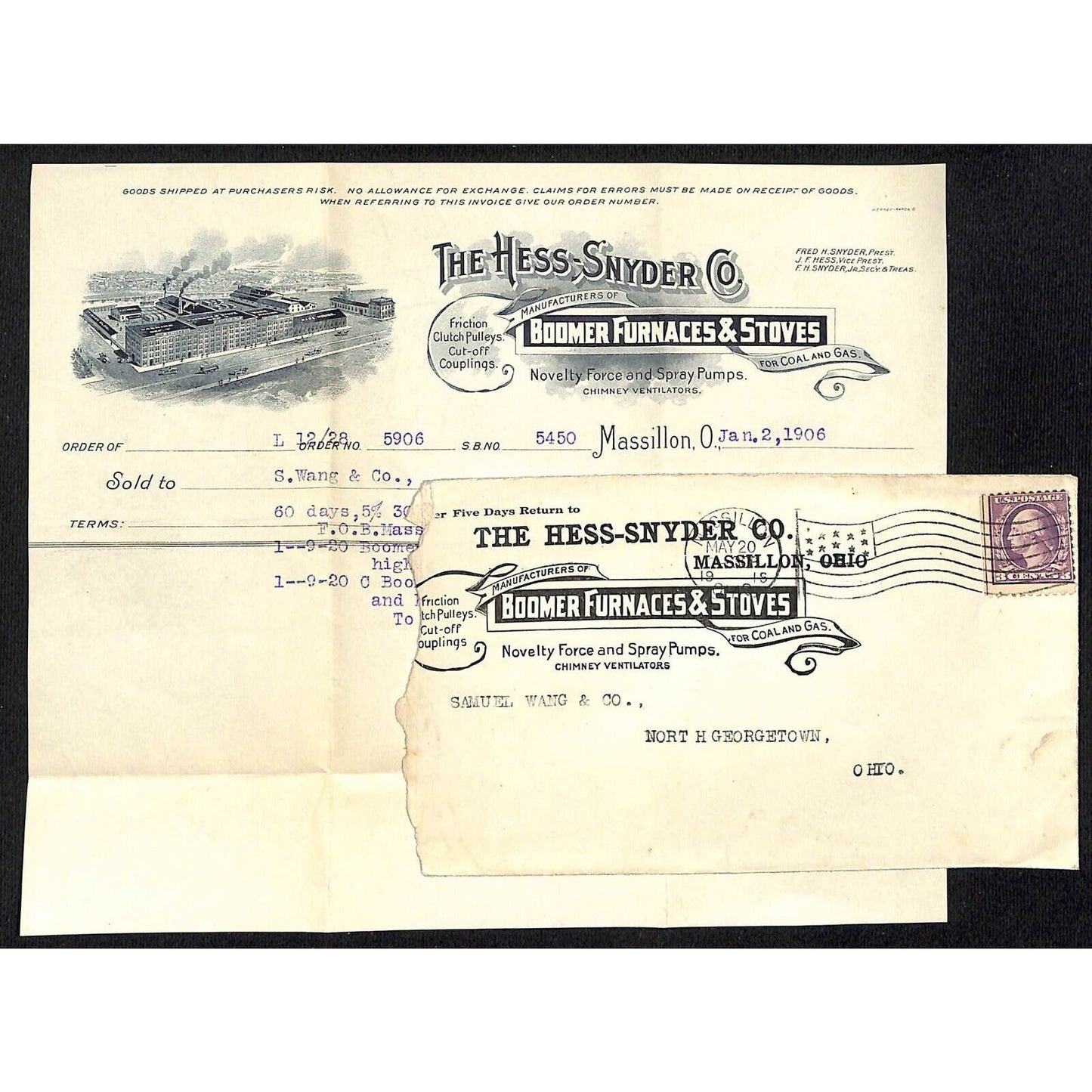 The Hess-Snyder Massillon Samuel Wang * N. Georgetown 1906 Billhead 1916 Cover