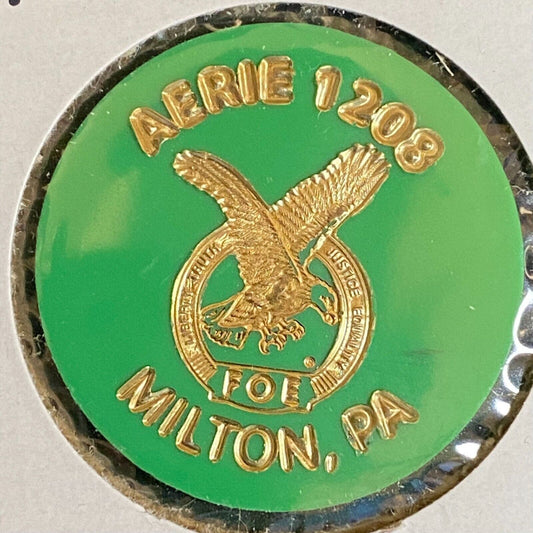 Milton, PA Aerie 1208 FOE c1980's Plastic Token "G/F One Mug Beer"