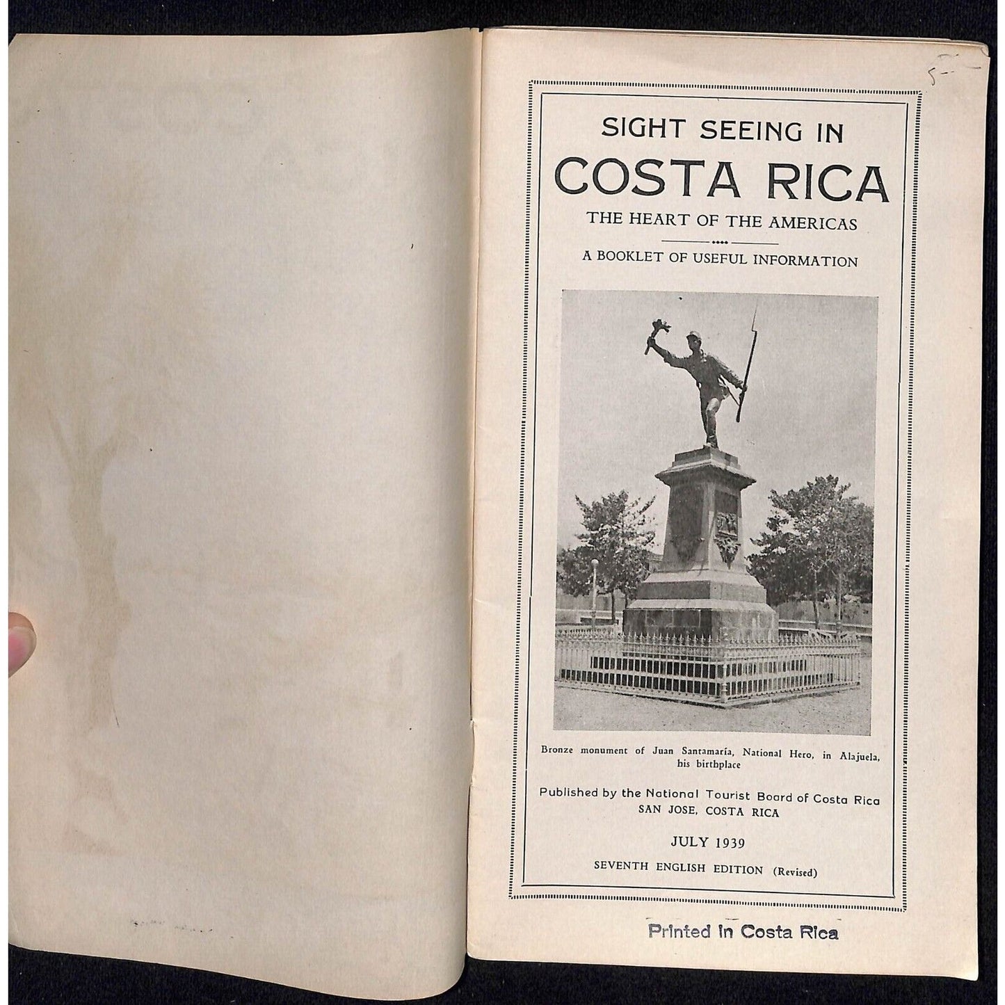 "Sightseeing in Costa-Rica" Tour Brochure w/ Tour Info & RR Map July 1939 48pp