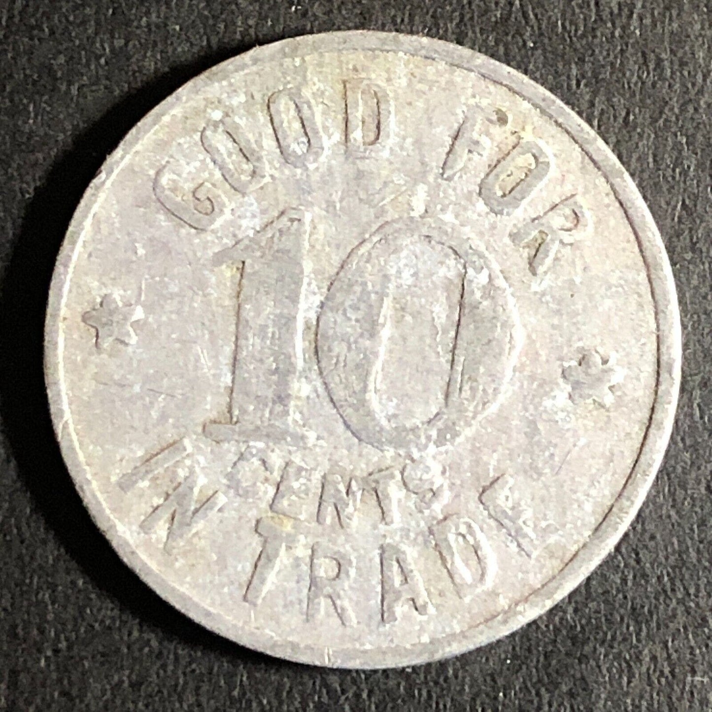 Dunlap (Charles / Cigars) c1920's G/F 10c Alum Trade Token Woodland CA 21mm