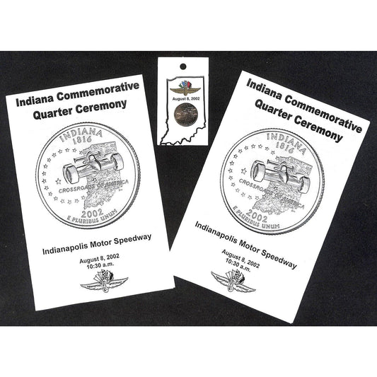 2002 Indiana Commemorative Quarter Ceremony Program & IMS Holder D UNC