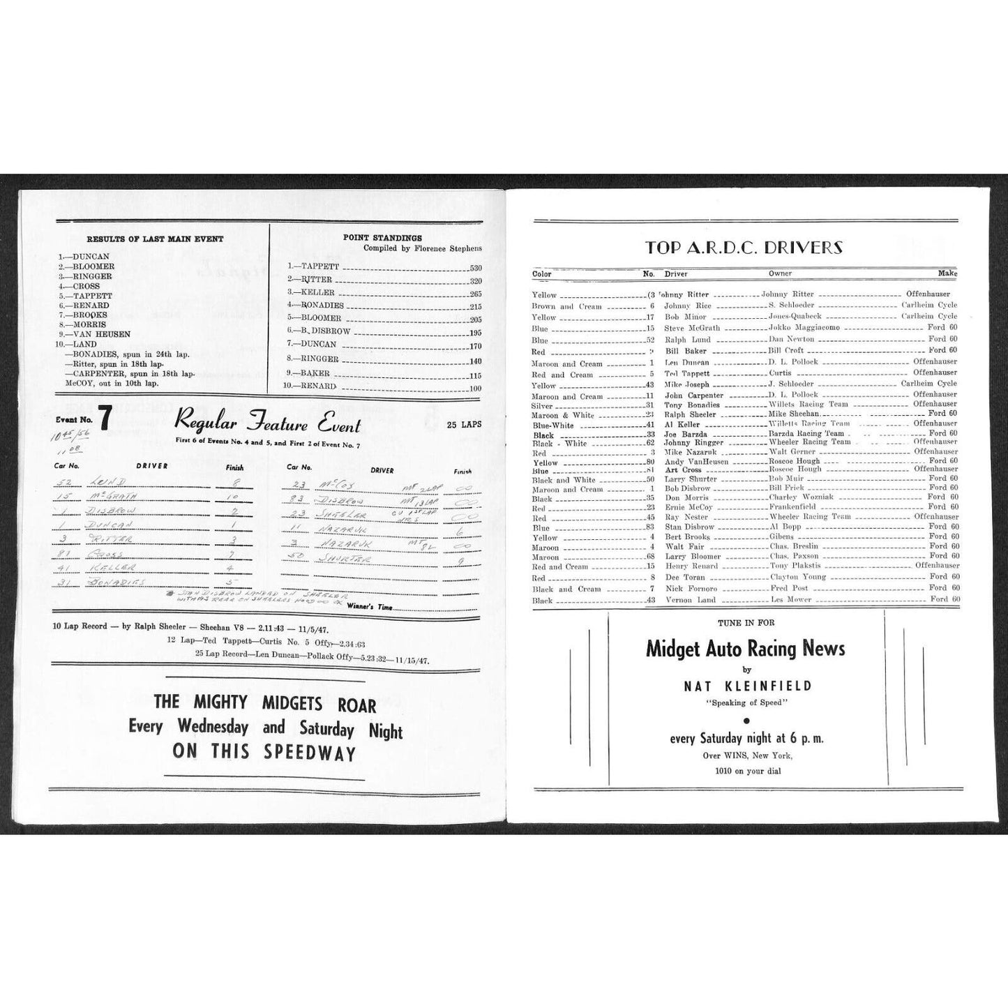 Kingsbridge Armory Speed Drome Bronx, NY 1947 Midget Racing Program 4pp* Scarce