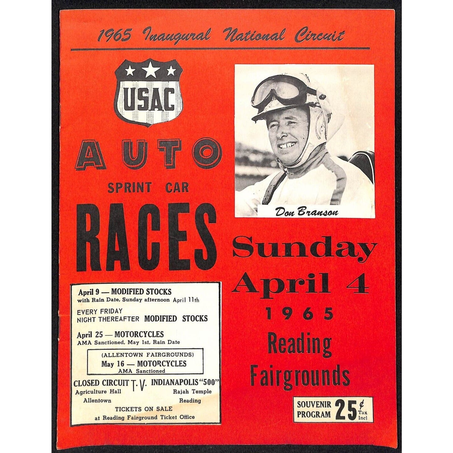 Reading Fairgrounds 1965 USAC Auto Race Program Sprint Car 8pp* Scarce