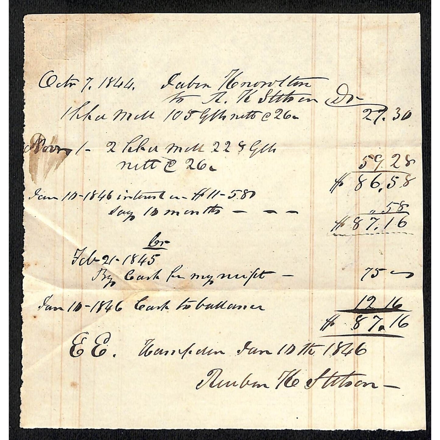 1846 Jabez Knowlton* Newburgh, ME General Store Receipt / Statement