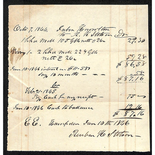 1846 Jabez Knowlton* Newburgh, ME General Store Receipt / Statement