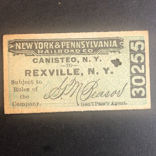 New York & Pennsylvania Railroad July 23 1917 Rexville, NY Ticket #30255