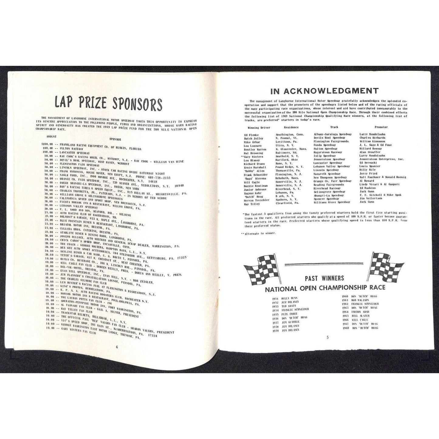 Langhorne Speedway 100 Mile Sprint Car Auto Racing Program 10/12 1969 25pp