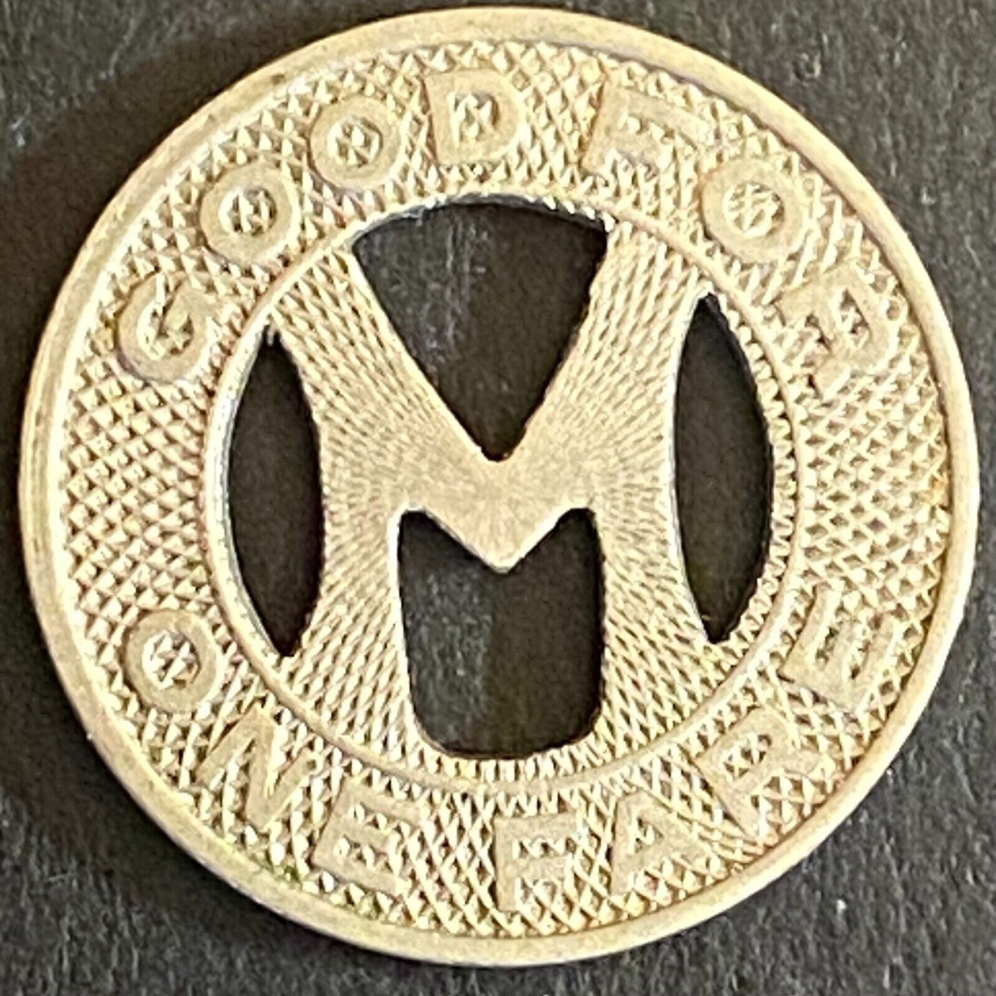 Midwest Transit Lines G/F One Fare Transit Token Hanging "M" - 16mm