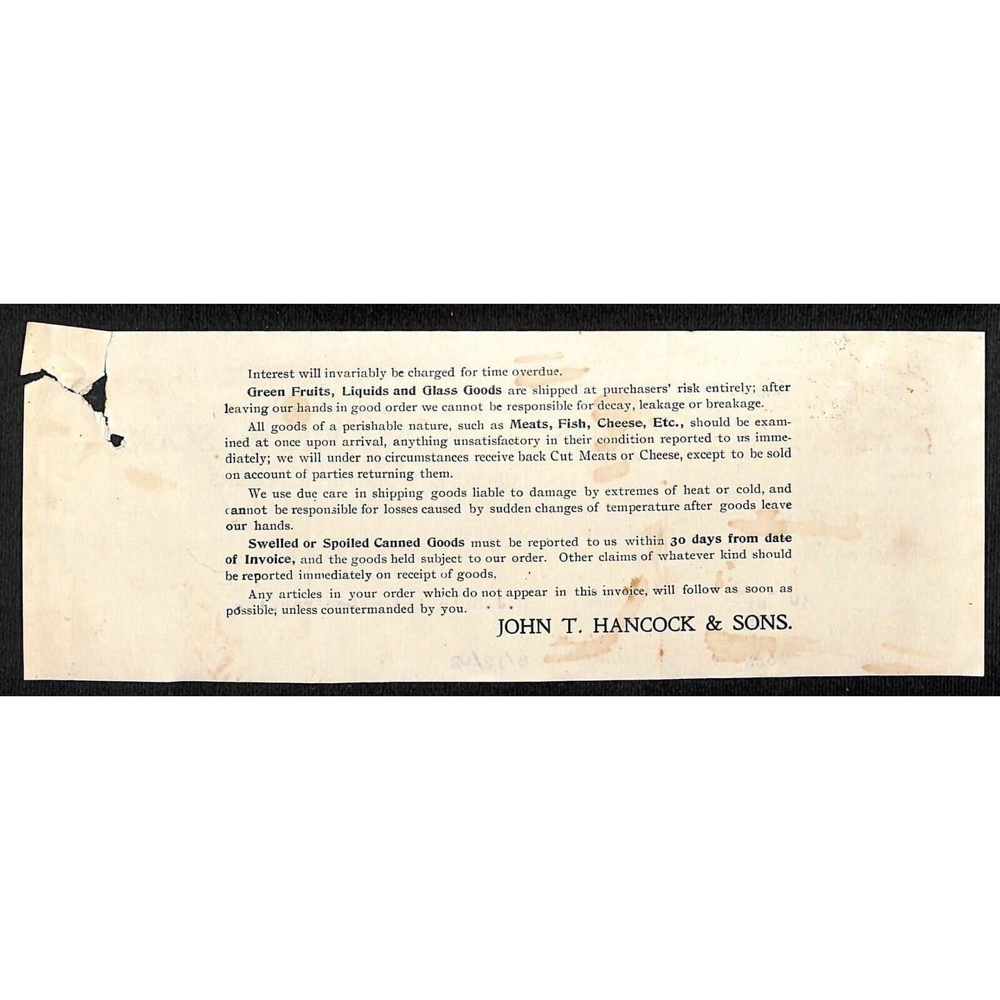John T Hancock & Sons Dubuque Grocers - Hutchinson Decorah* 1902 Cut Billhead