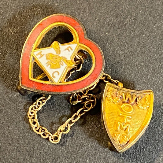 FHC WOTM Women Moose Heart Enameled Lapel Pin w/ Attached Shield Pin 14mm / 10mm