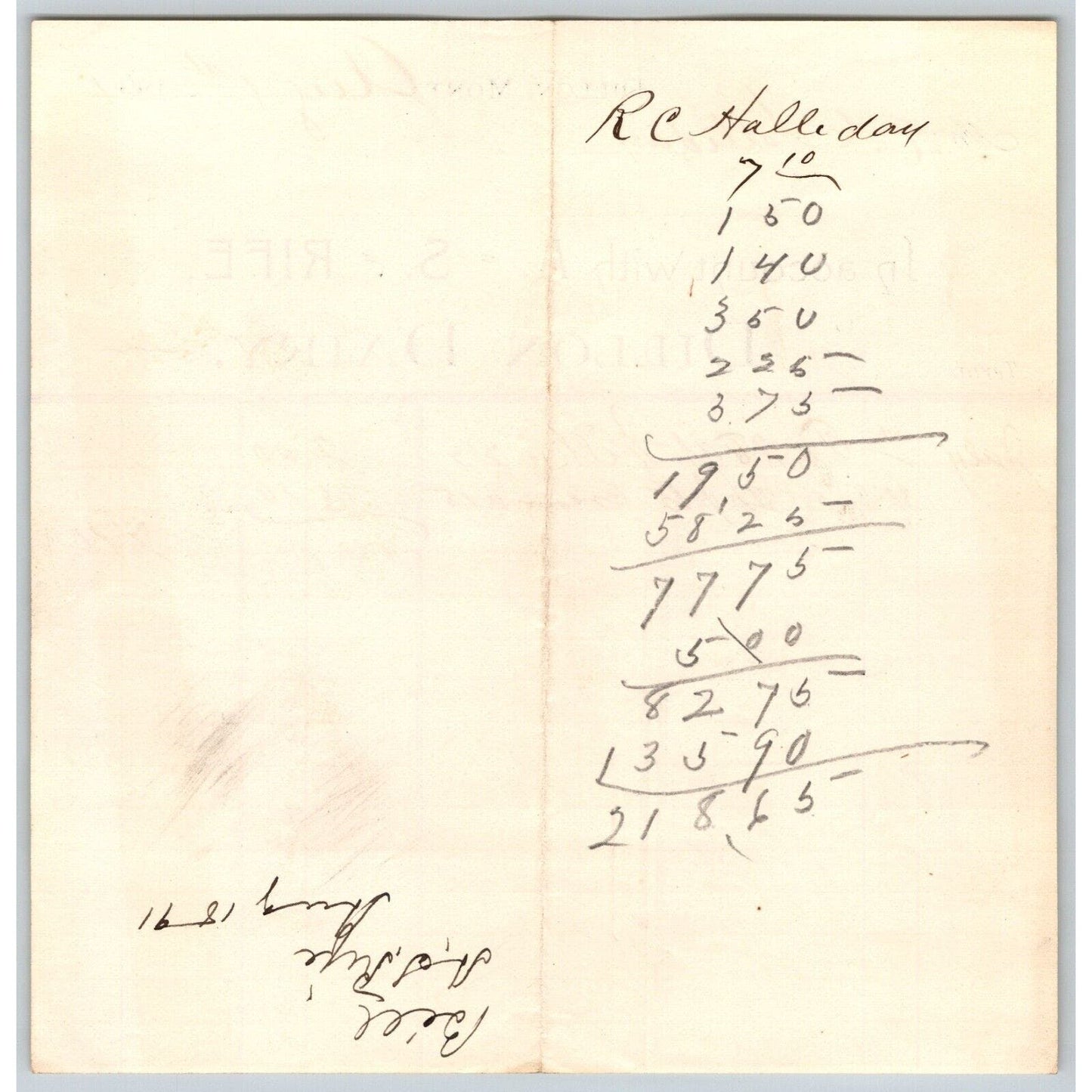 Dillon MT A.S. Rife Dillon Dairy 1891 Billhead Qts. Milk Cream R.C. Halliday*