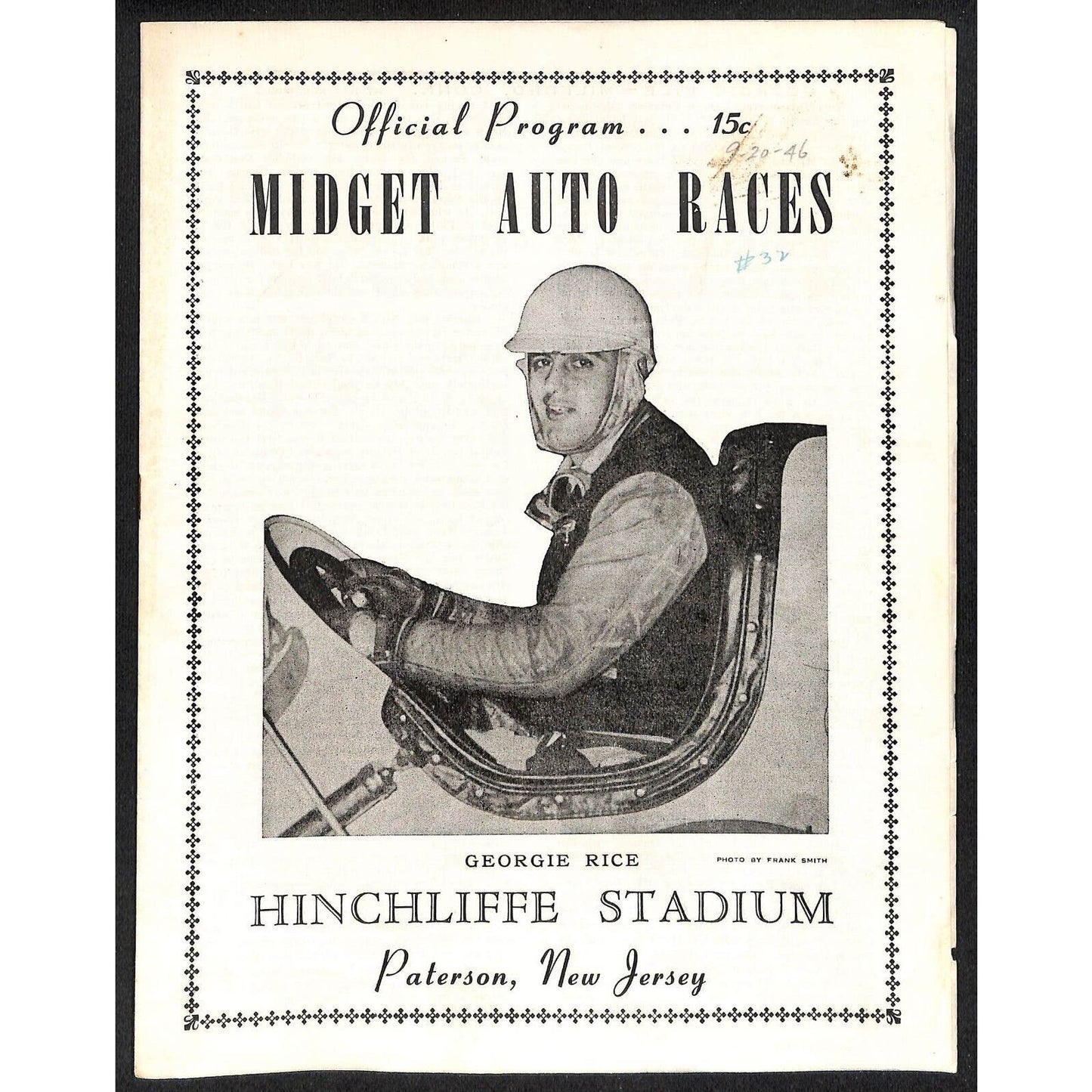Hinchliffe Stadium Midget Auto Races 9/20/1946 Program George Rice 4pp Scarce