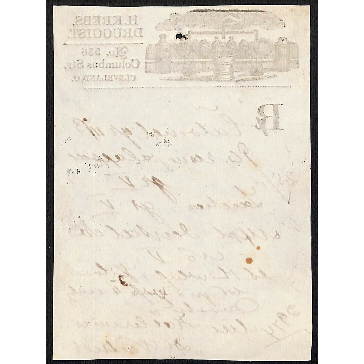 H. Krebs, Druggist Columbus St. Cleveland c1870's* Prescription #3974