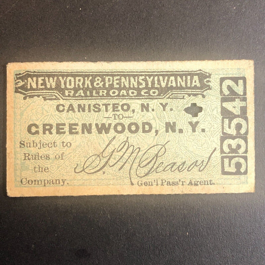 New York & Pennsylvania Railroad July 13 1917 Greenwood, NY Ticket #53542