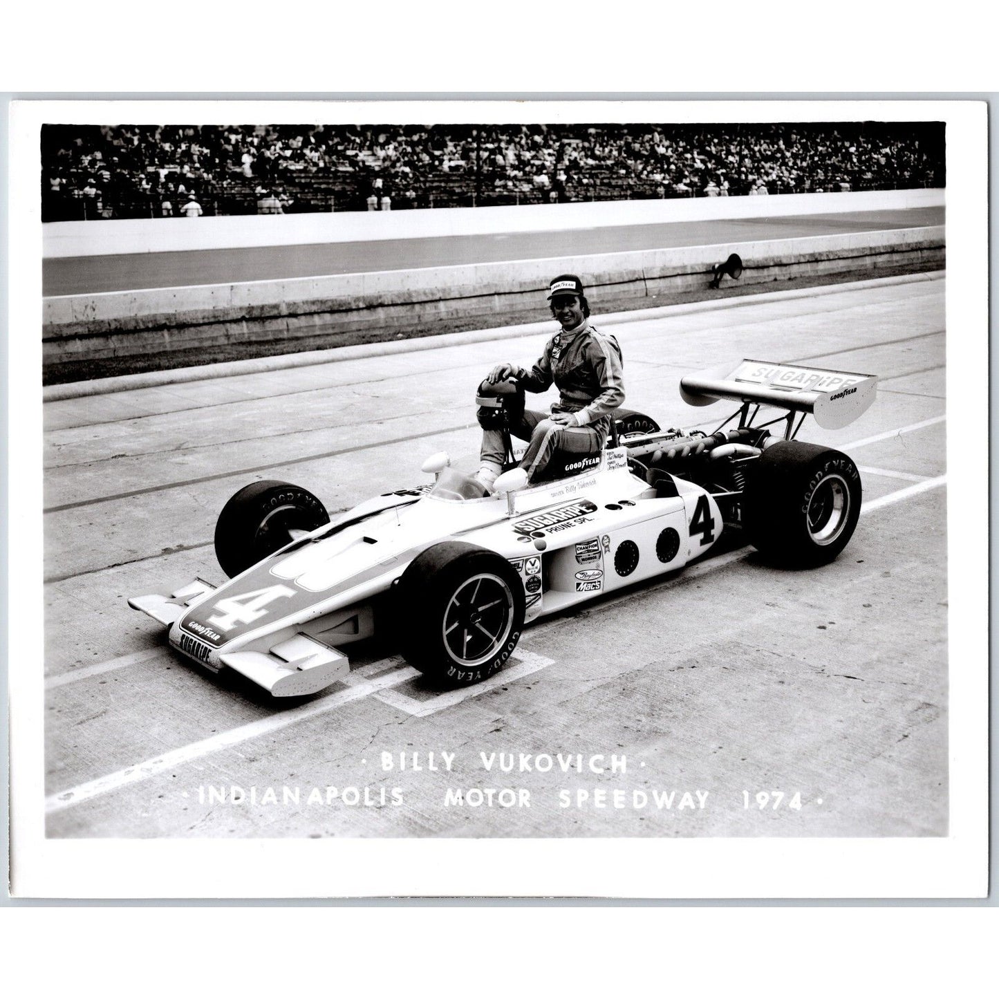 Billy Vukovich #4 1974 Indianapolis Motor Speedway 8" x 10" Photo IMS Stamp VGC