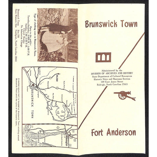 Brunswick Town - Fort Anderson North Carolina c1980's Travel Brochure w/ Map