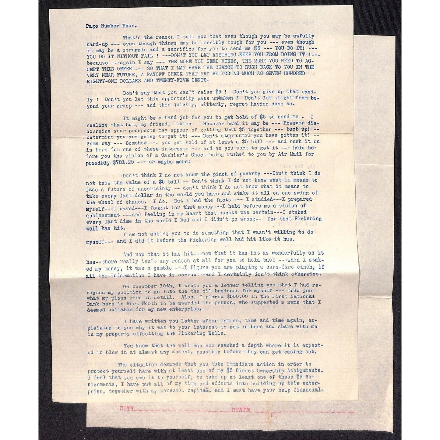 J.H. McKenzie Fort Worth 1933 Oil Lease & Royalties Lengthy Promotion Letter 4pp