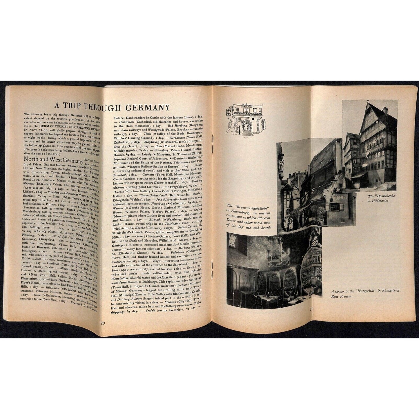 1934 "Travel in Germany" Pictorial Travel Brochure w/ 10 3/4" x 14 FO Map 40pp