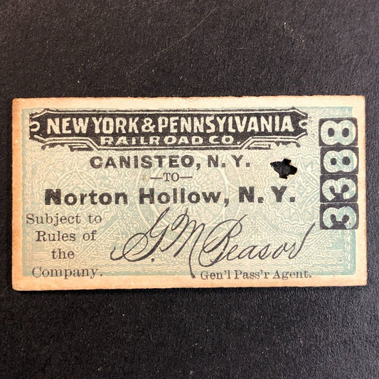 New York & Pennsylvania Railroad July 2 1917 Norton Hollow Ticket #3388 Scarce