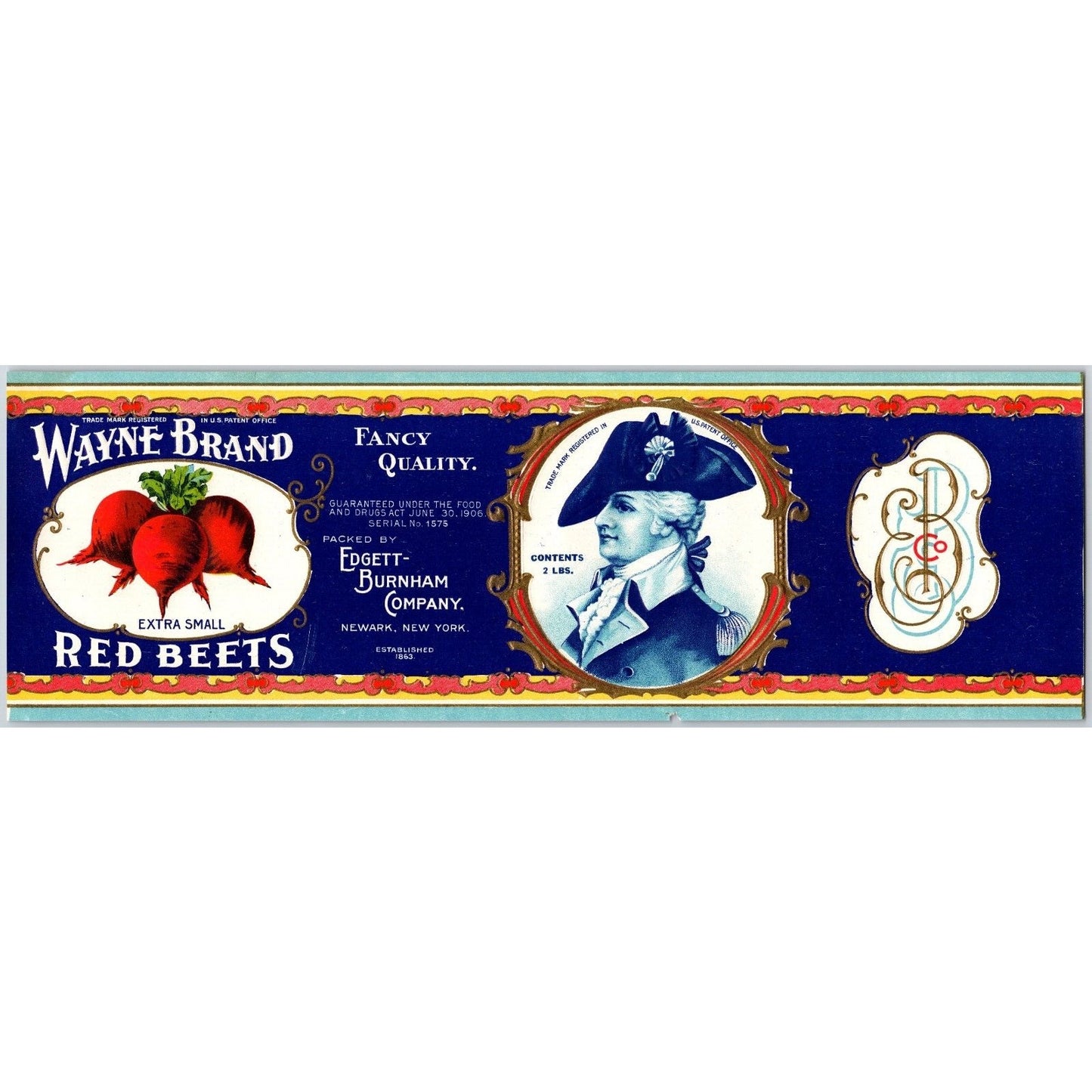 Red Beets Wayne Brands Edgett Burnham Newark Paper Can Label c1915-20's NOS VGC