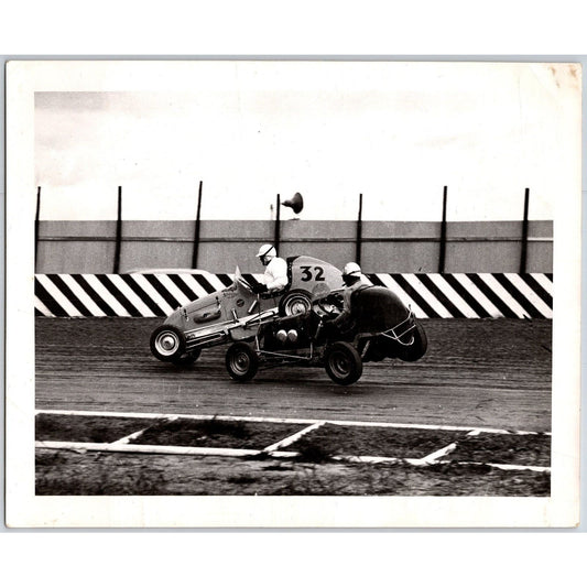 2 Car Collision Dirt Track Auto Racing c1940's 8"x10" Photo Stamped Gene Gauss