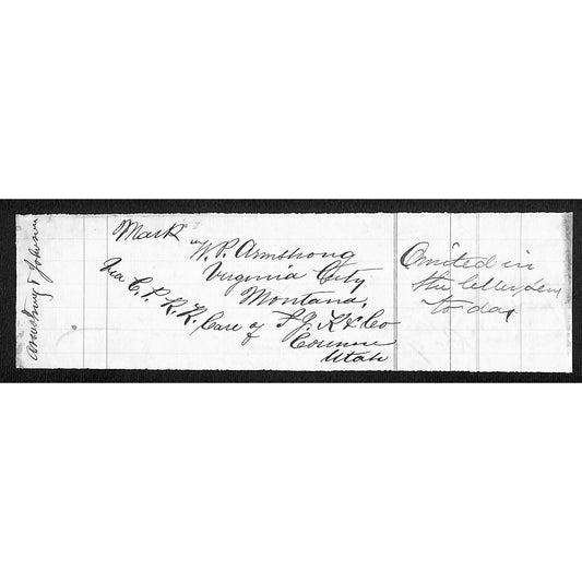 c1892 W.P. Armstrong / Henry Elling* Virginia City, MT Receipt C.P.R.R.