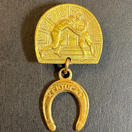 c1930's-40's Football Pinback w/ Dangling "Kentucky" Horseshoe 19mm x 22mm