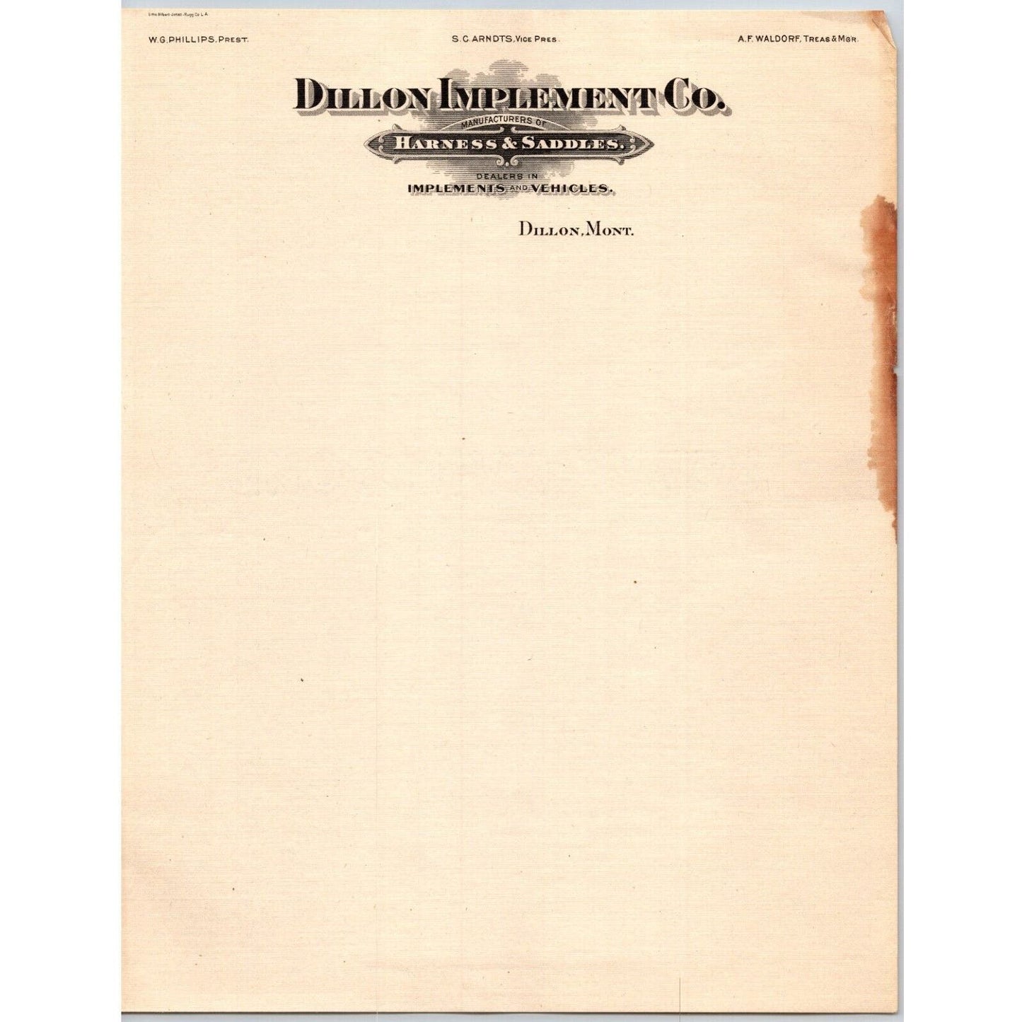 Dillon, MT Dillon implement Co. Harness & Saddles Stationary - c1900