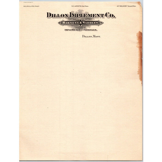 Dillon, MT Dillon implement Co. Harness & Saddles Stationary - c1900