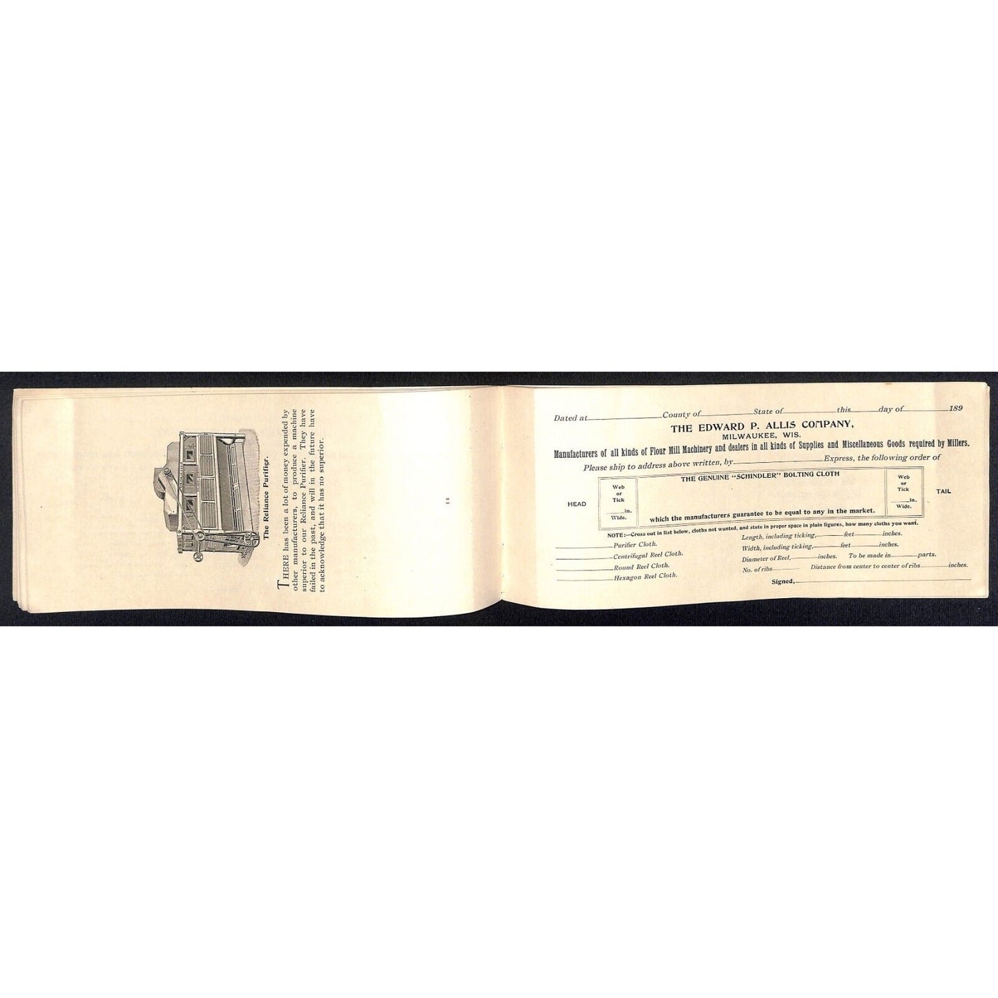 Edward. P. Allis Co. Milwaukee 1890's Wire Cloth Catalog Order Form Booklet 32pp