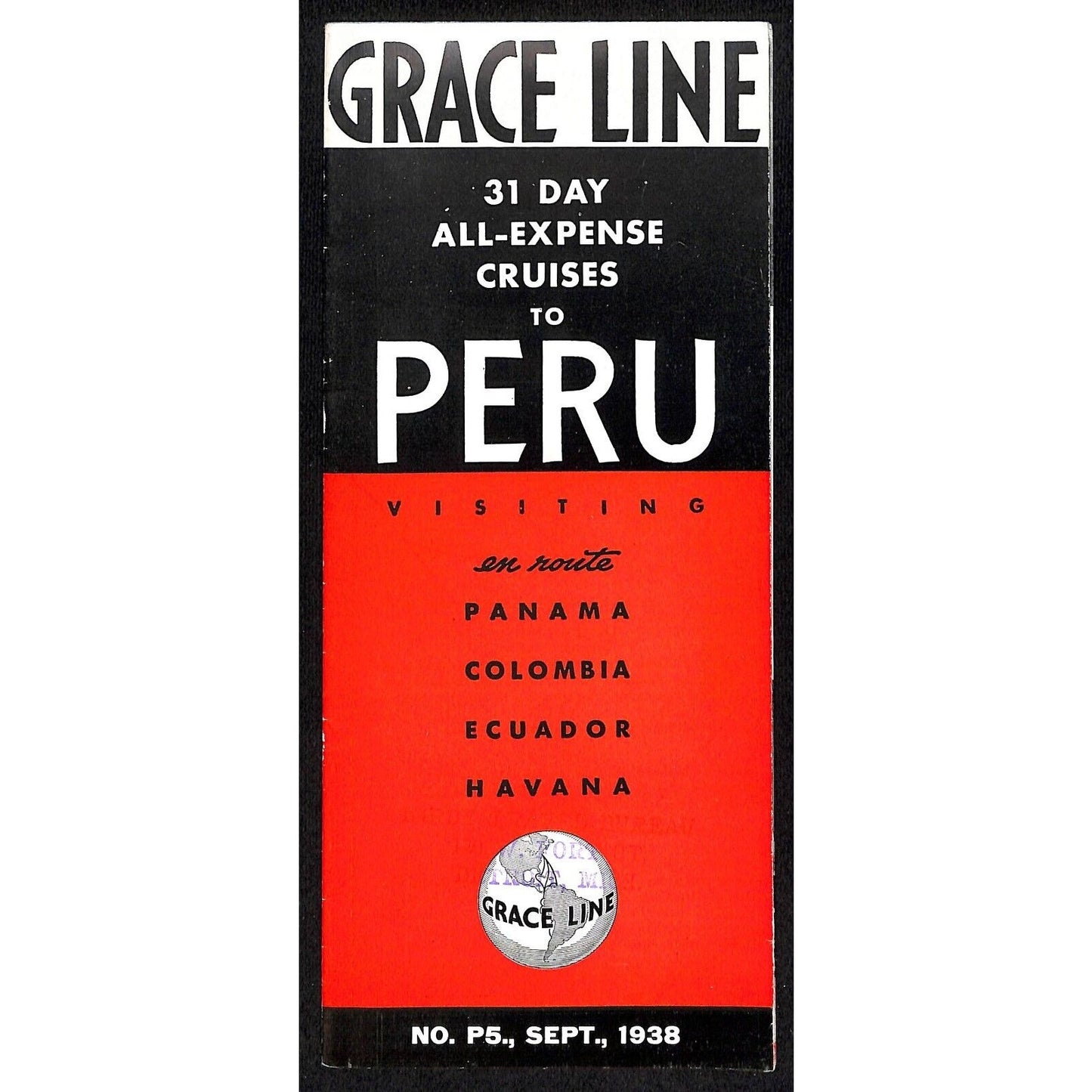 Grace Line Ocean Liner 31 Day Cruises to Peru 1938 16" x 18" Brochure