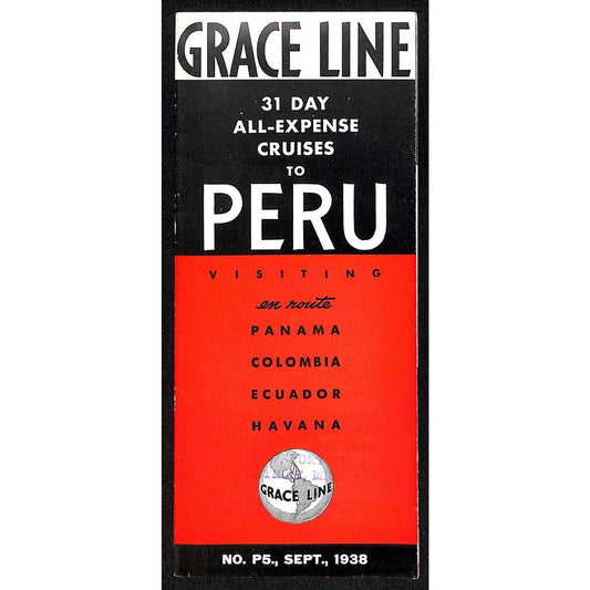 Grace Line Ocean Liner 31 Day Cruises to Peru 1938 16" x 18" Brochure