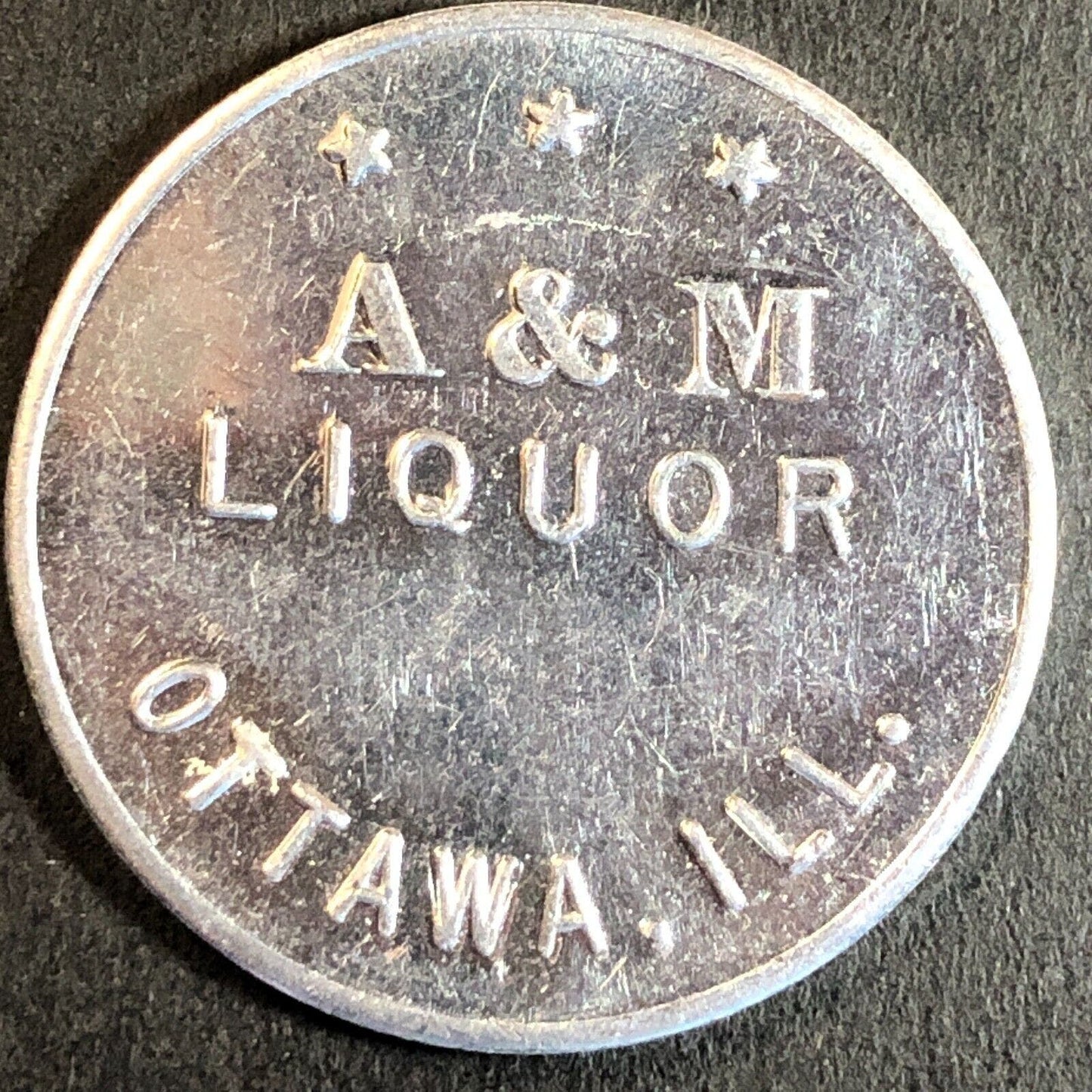 A&M Liquor Ottawa, IL Alum G/F 25c Trade Token 28.5mm Scarce c1940's-50's