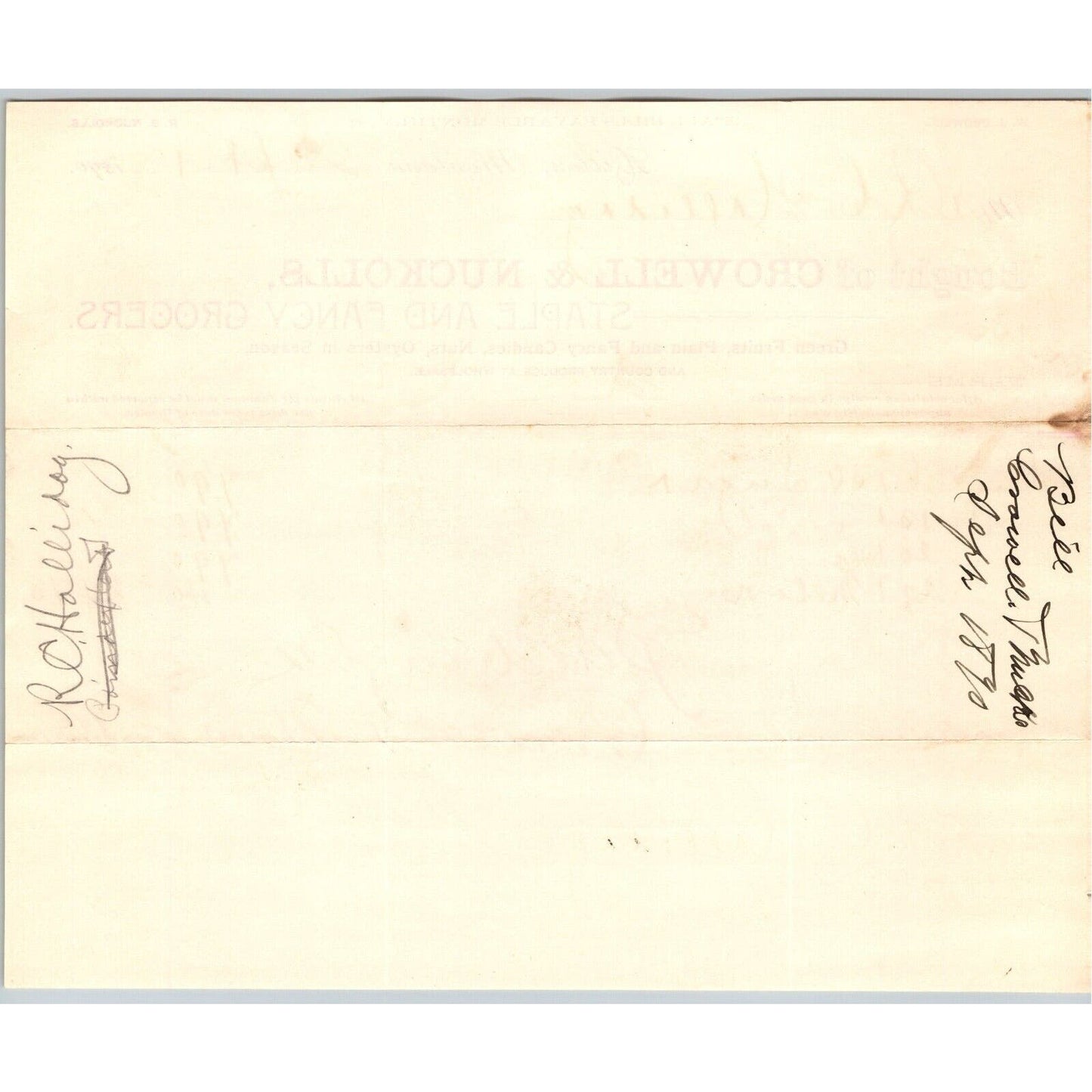 Dillon MT Crowell & Nuckolls Sept. 1890 Billhead Fancy Groceries R.C. Halliday*