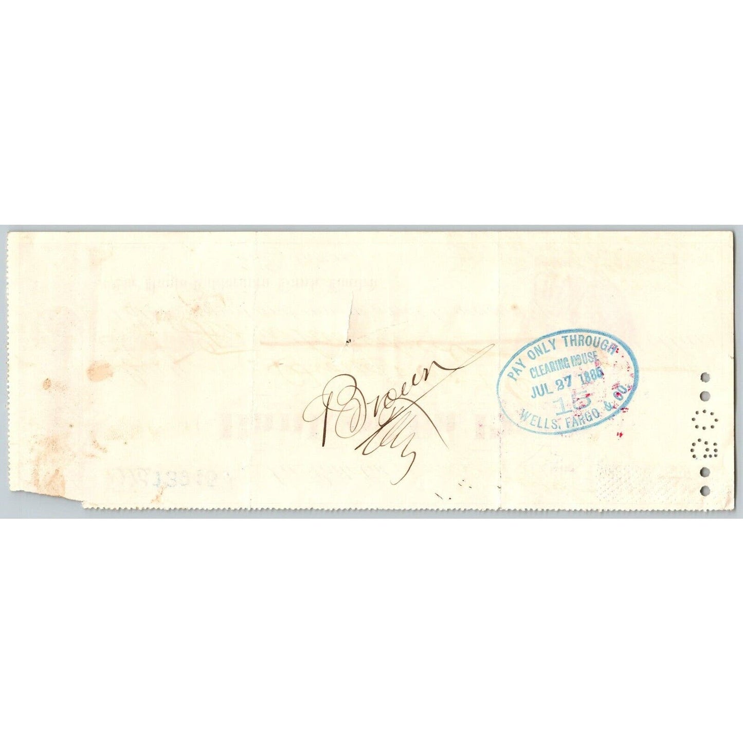 Bank of La Porte Check Wells Fargo 1885 Mining Vignette #13940