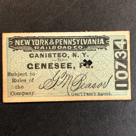 New York & Pennsylvania Railroad July 12 1917 Genesee, PA Ticket #10734