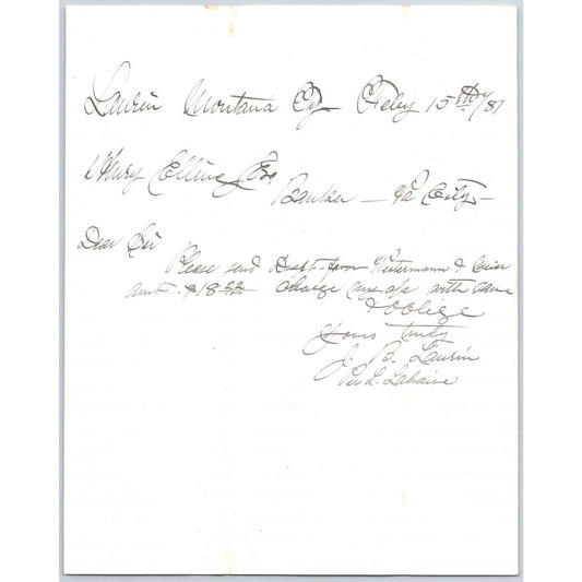 Feb 15 1881 ALS from J.B. Laurin** Laurin, MT to Henry Elling* Virginia City, MT