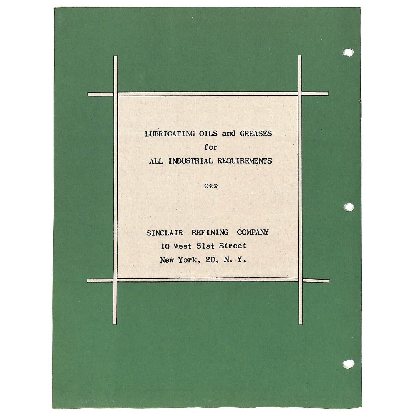 Sinclair Refining "Correct Lubrication of Textile Machinery" c1955 Chart Guide