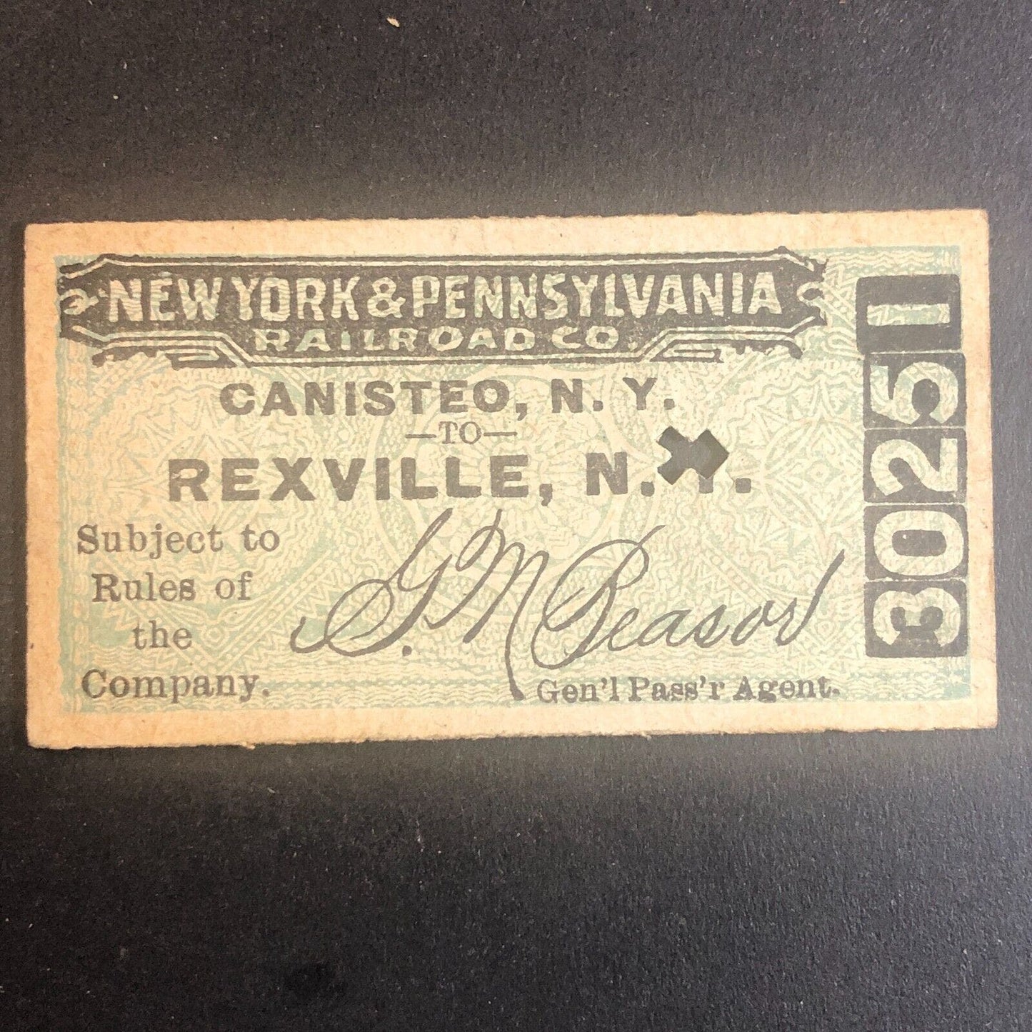 New York & Pennsylvania Railroad July 21 1917 Rexville, NY Ticket #30251