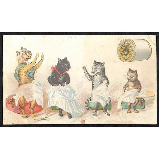 J & P Coats Thread Victorian Trade Card 5 Cats Repair Clothes 1889 Calendar VGC