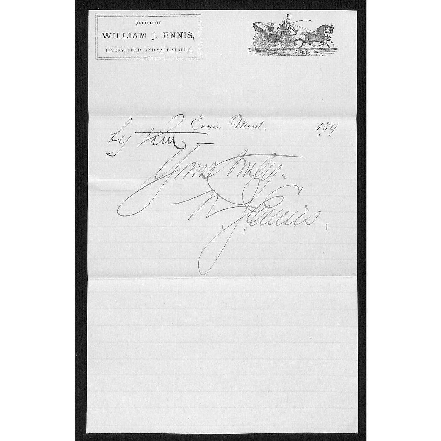 Ennis, MT William J. Ennis Livery Stable Feeds 1890 3pp ALS to Buford* Carriage