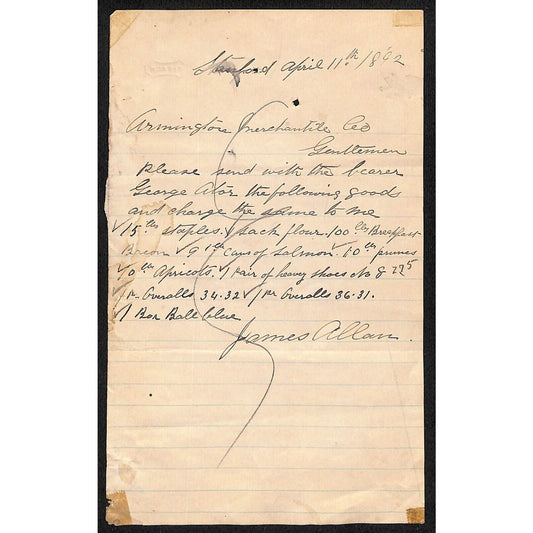 1892 ALS to Armington Mercantile Co. from James Allen, Stanford, MT re: Goods