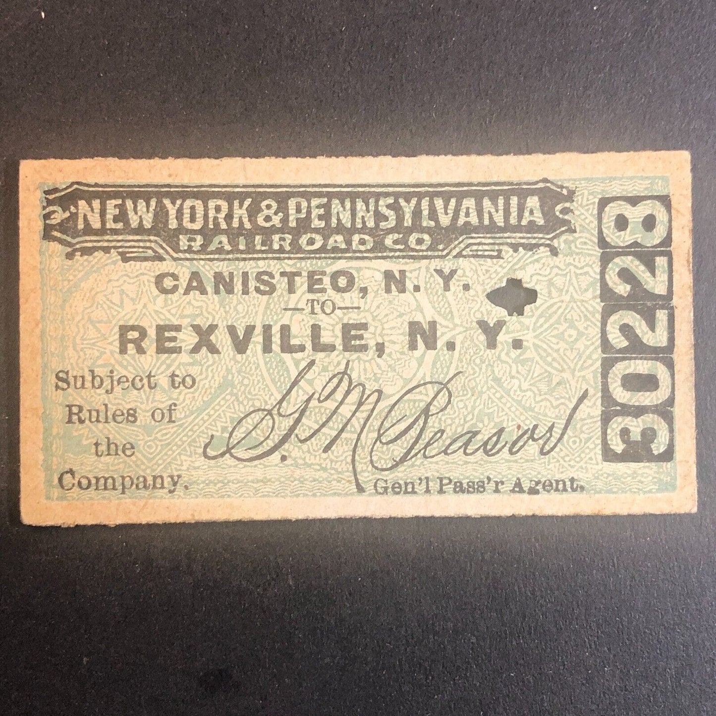 New York & Pennsylvania Railroad July 13 1917 Rexville, NY Ticket #30228
