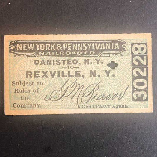 New York & Pennsylvania Railroad July 13 1917 Rexville, NY Ticket #30228
