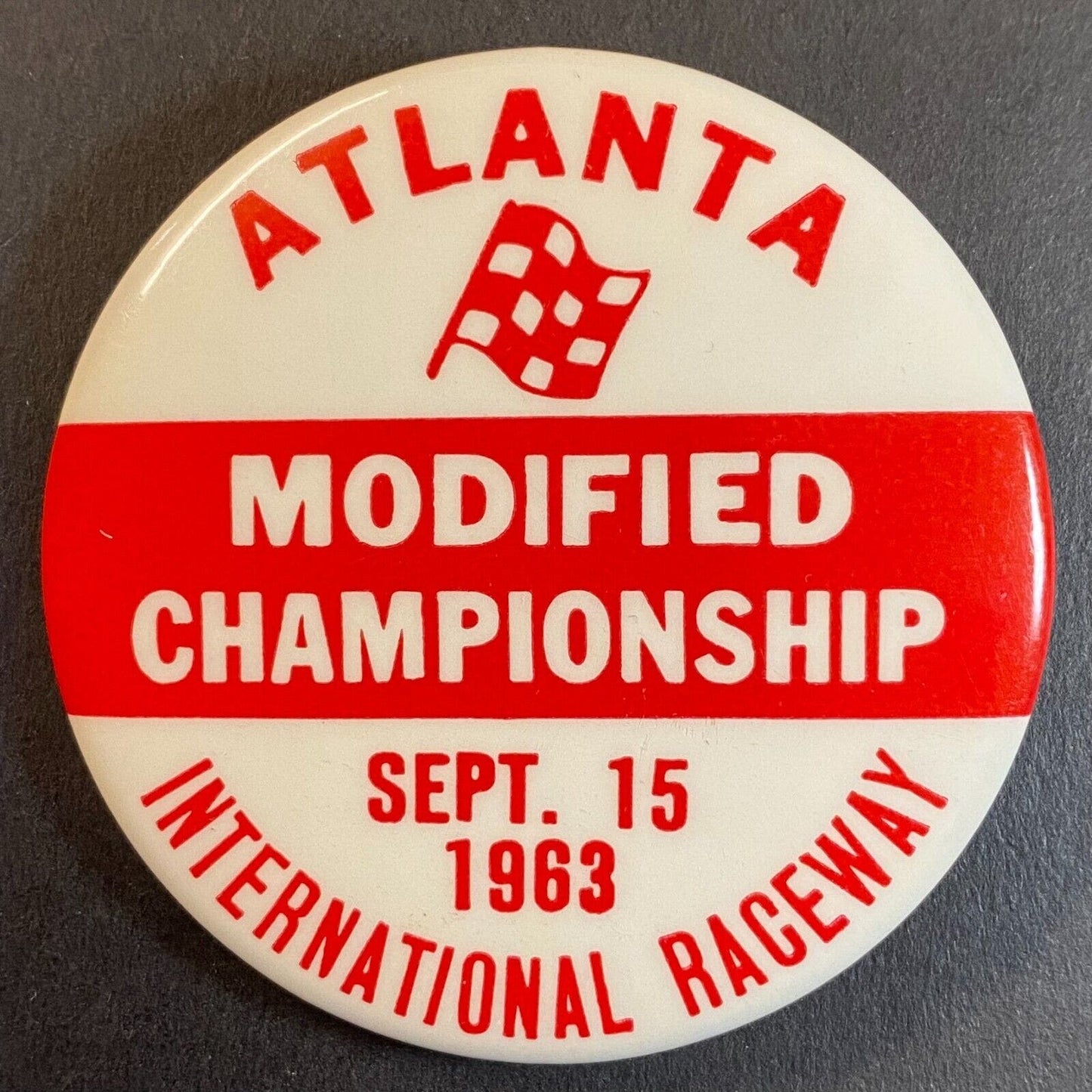 Atlanta A.I.R. Raceway 1963 "Modified Championship" Steel Pinback Button 2" VGC