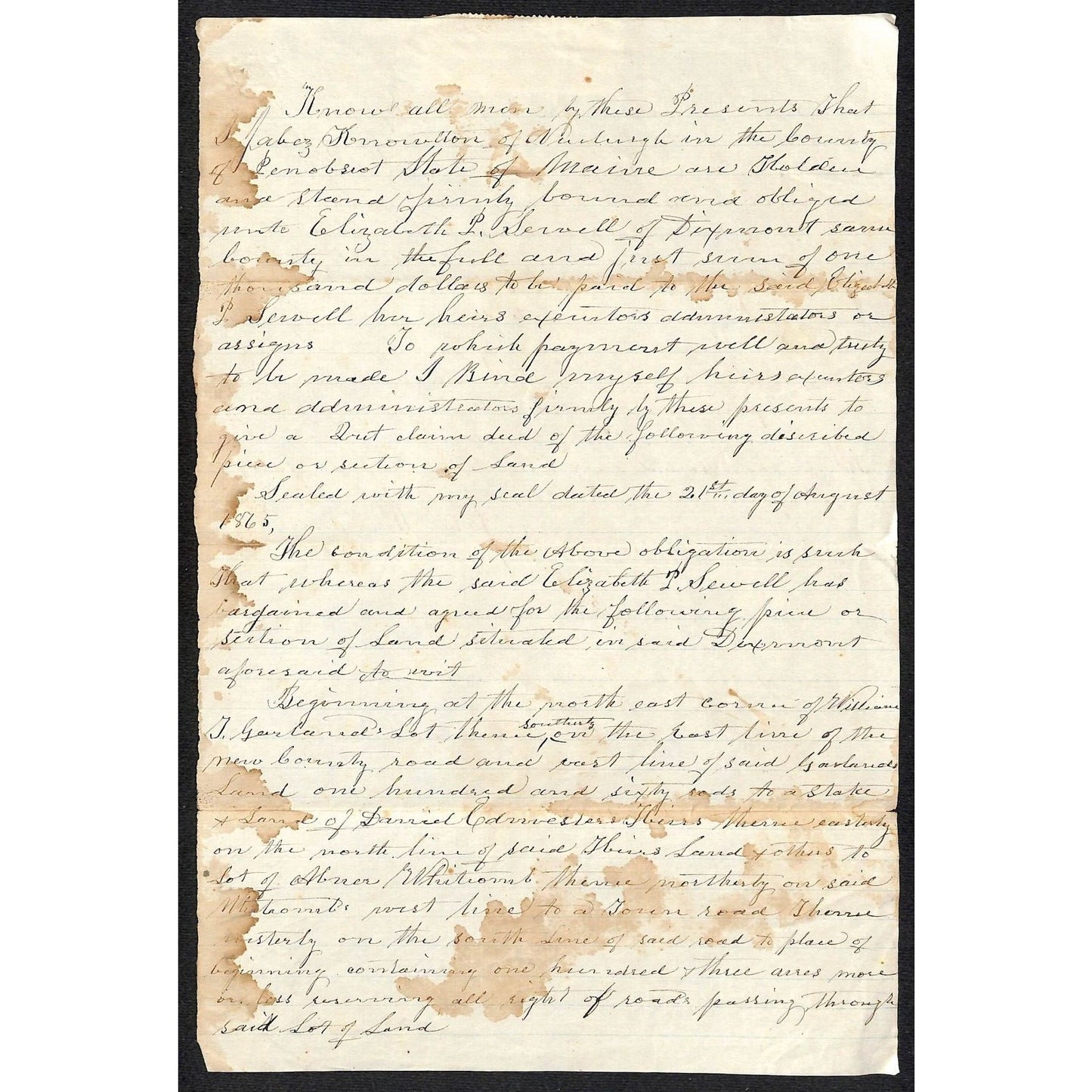 1865 Jabez Knowlton* Newburgh, ME Promissory Note w/ R54d Stamp