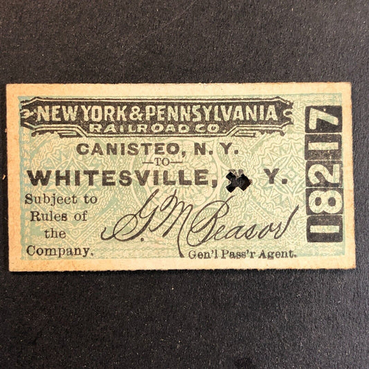 New York & Pennsylvania Railroad July 3 1917 Whitesville, NY Ticket #18217